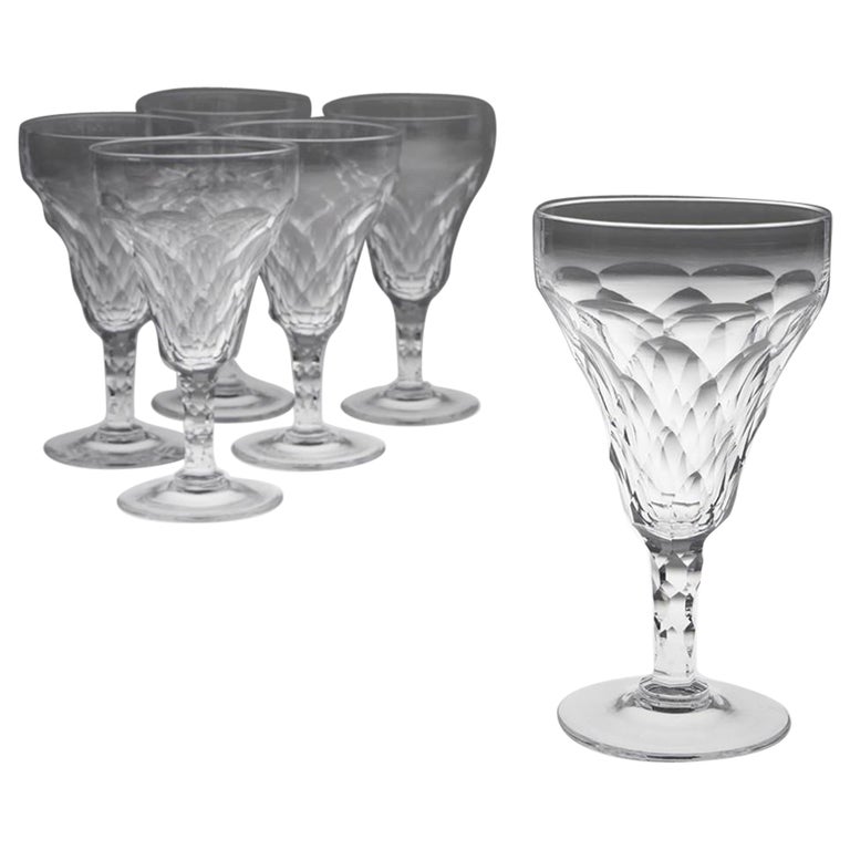 Set of Six Heavy Cut Glass English Wine Glasses For Sale at 1stDibs