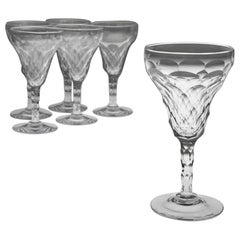 Antique Set of Six Facet Cut White Wine Glasses, Early 20th Century