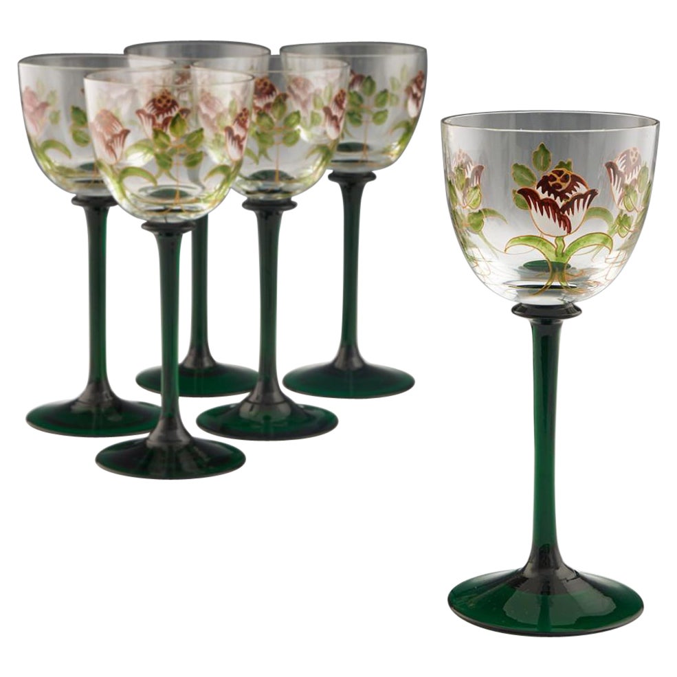 Set of Six Enamelled Theresiental Wine Glasses