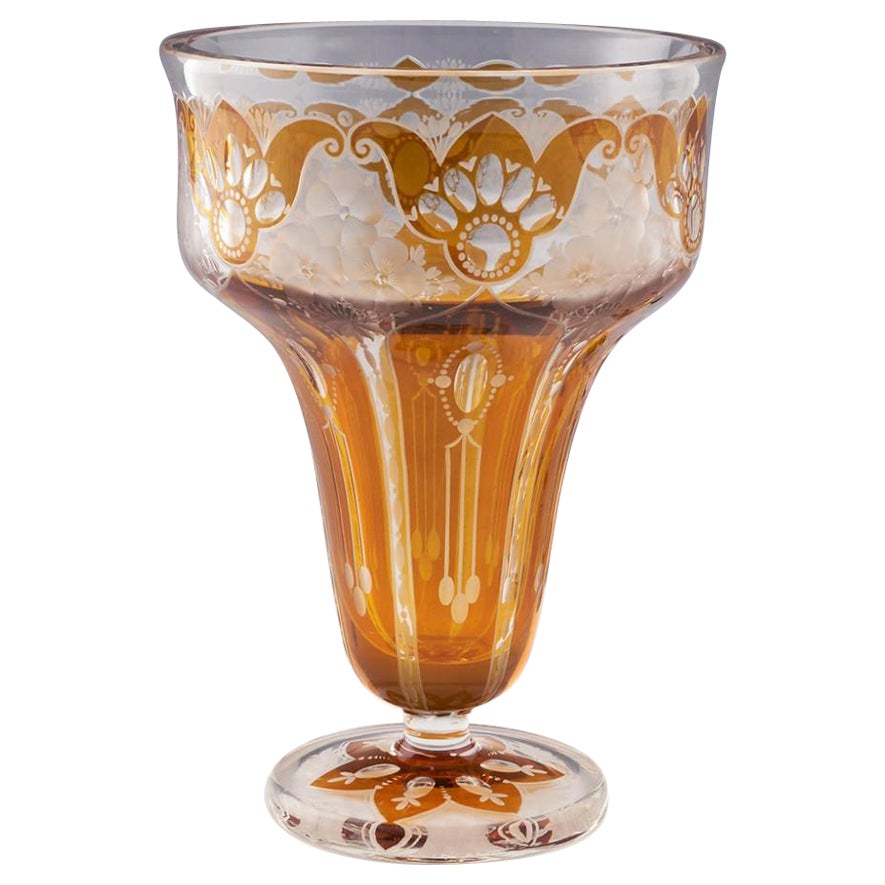 Bohemian Footed Vase-Amber Flashed over Clear-Haida-Steinschönau-Oertel, c1910 For Sale