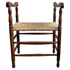1960s Italian Midcentury Carved Wood and Cord Woven Rope Stool