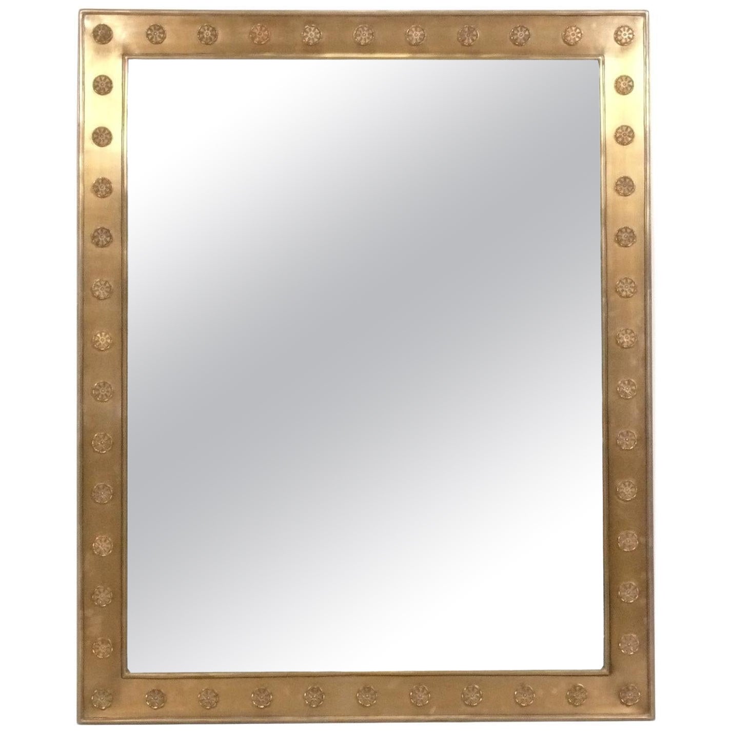 Large Scale Custom Bronze or Brass Mirror attributed to P.E. Guerin 52" x 42" For Sale