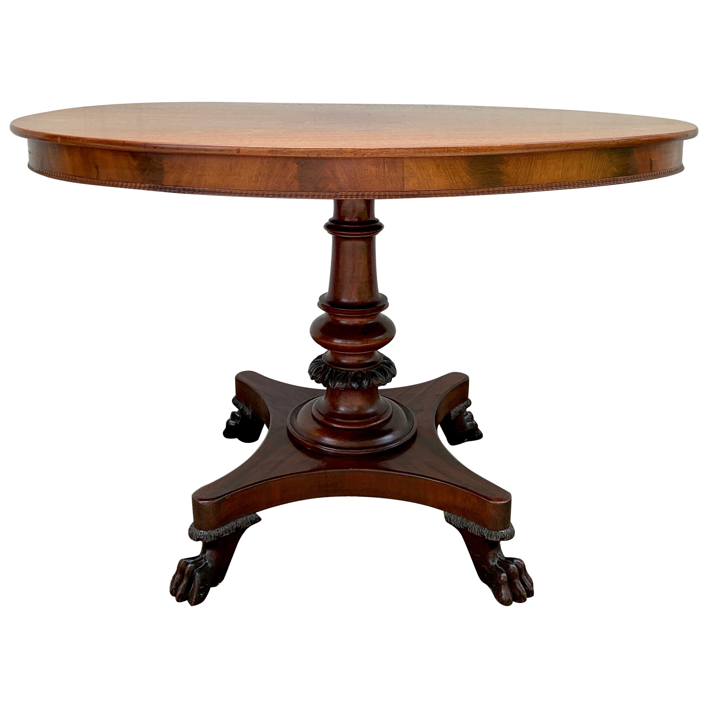 Antique American Empire Mahogany Paw Foot Pedestal Center Table
