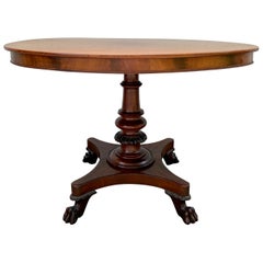 Antique American Empire Mahogany Paw Foot Pedestal Center Table
