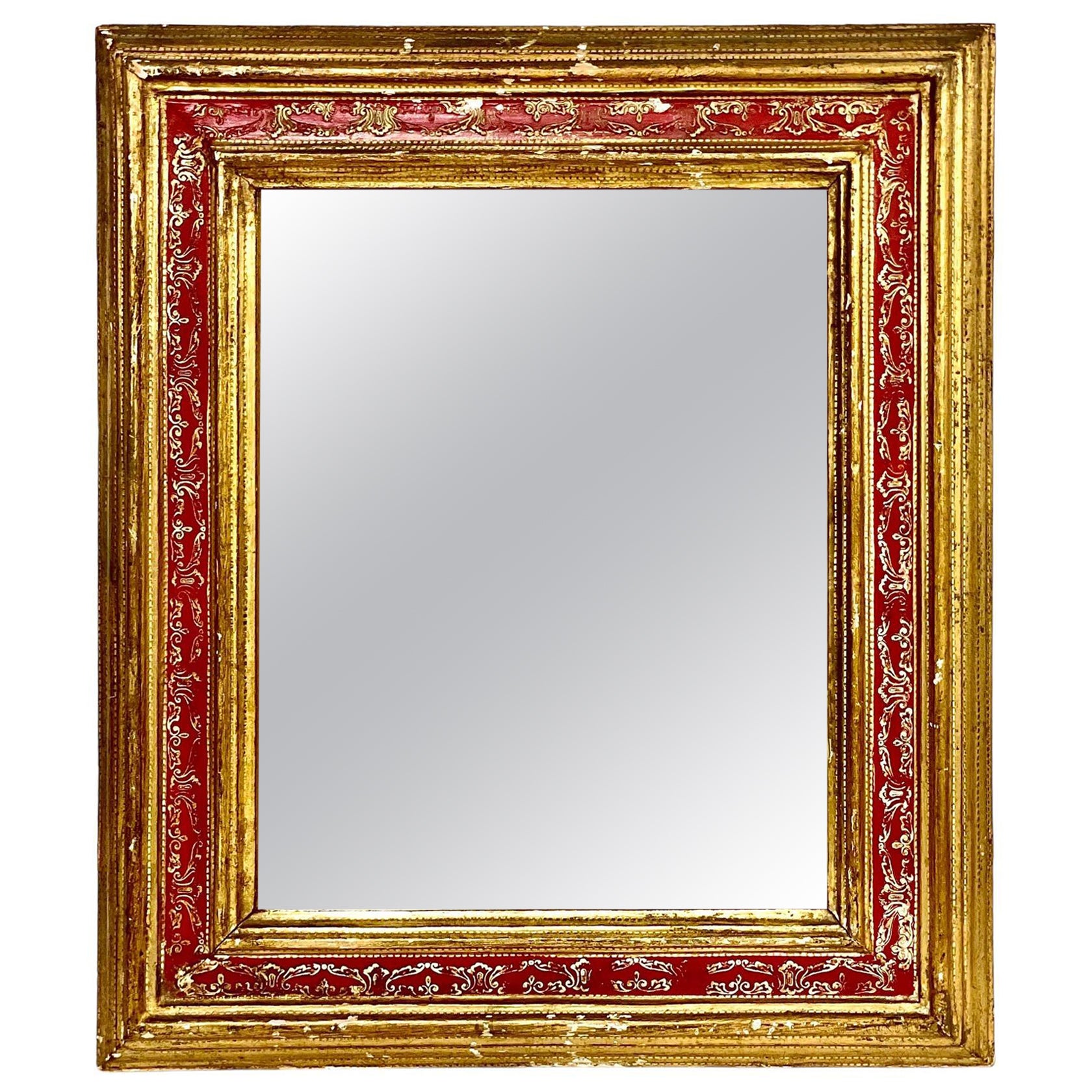1900s French Giltwood and Red Lacquered Wall Mirror For Sale