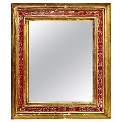 Miroir français des années 1900 en bois doré et laqué rouge