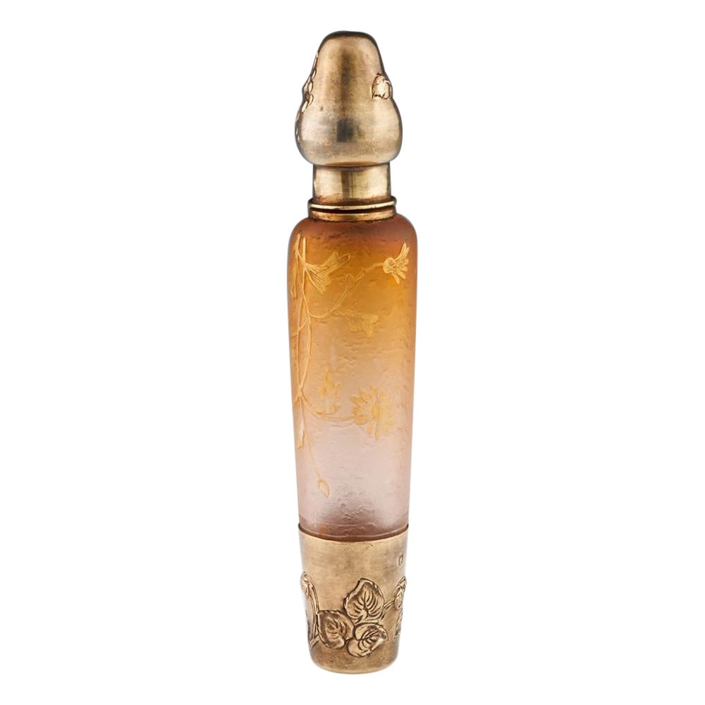 Flask- oder Absinthe-Flaskflasche „Muff“ aus Kamee-Glas und Silber von Daum, um 1895