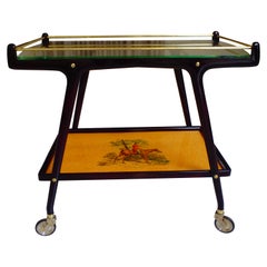 Italian Ico Parisi Bar Cart with Glass Top and Chase Scene