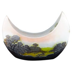 Galle Cameo Glass Landscape Boat Shaped Vase