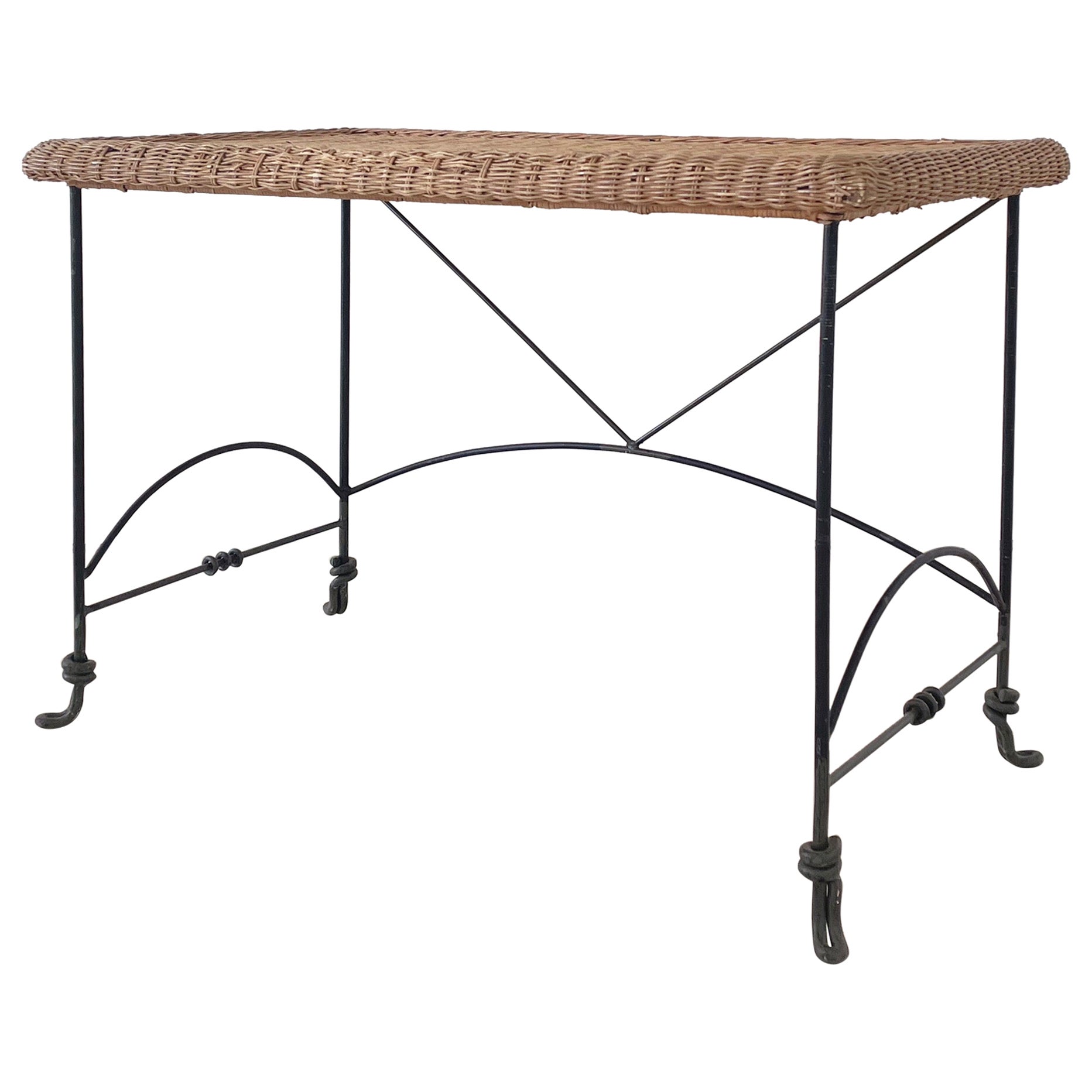 Vintage Iron & Wicker Console Table, 1 of 2 For Sale