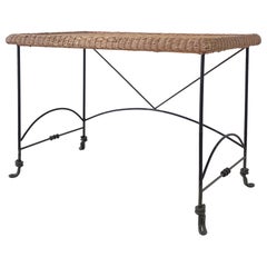 Table console vintage en fer et osier, 1 de 2