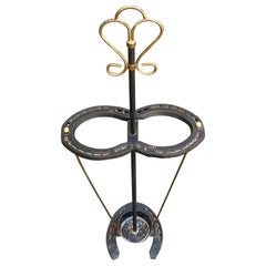 Equestrian Horseshoe Umbrella Stand with Brass Accents, 1930s