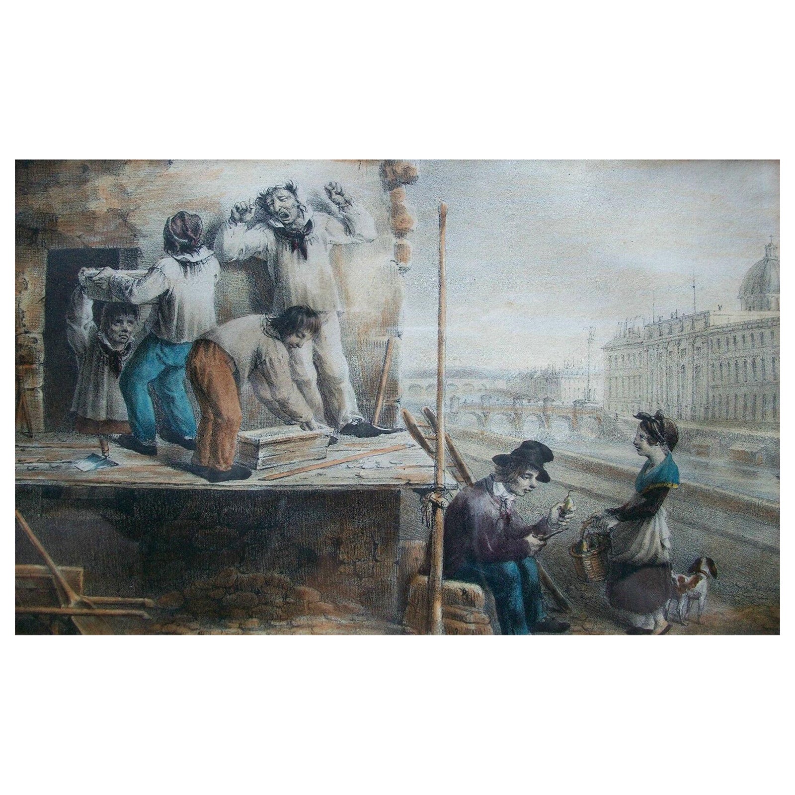 Antique Hand Colored Engraving - 'London Street Urchins' - U. K., circa 1880 For Sale