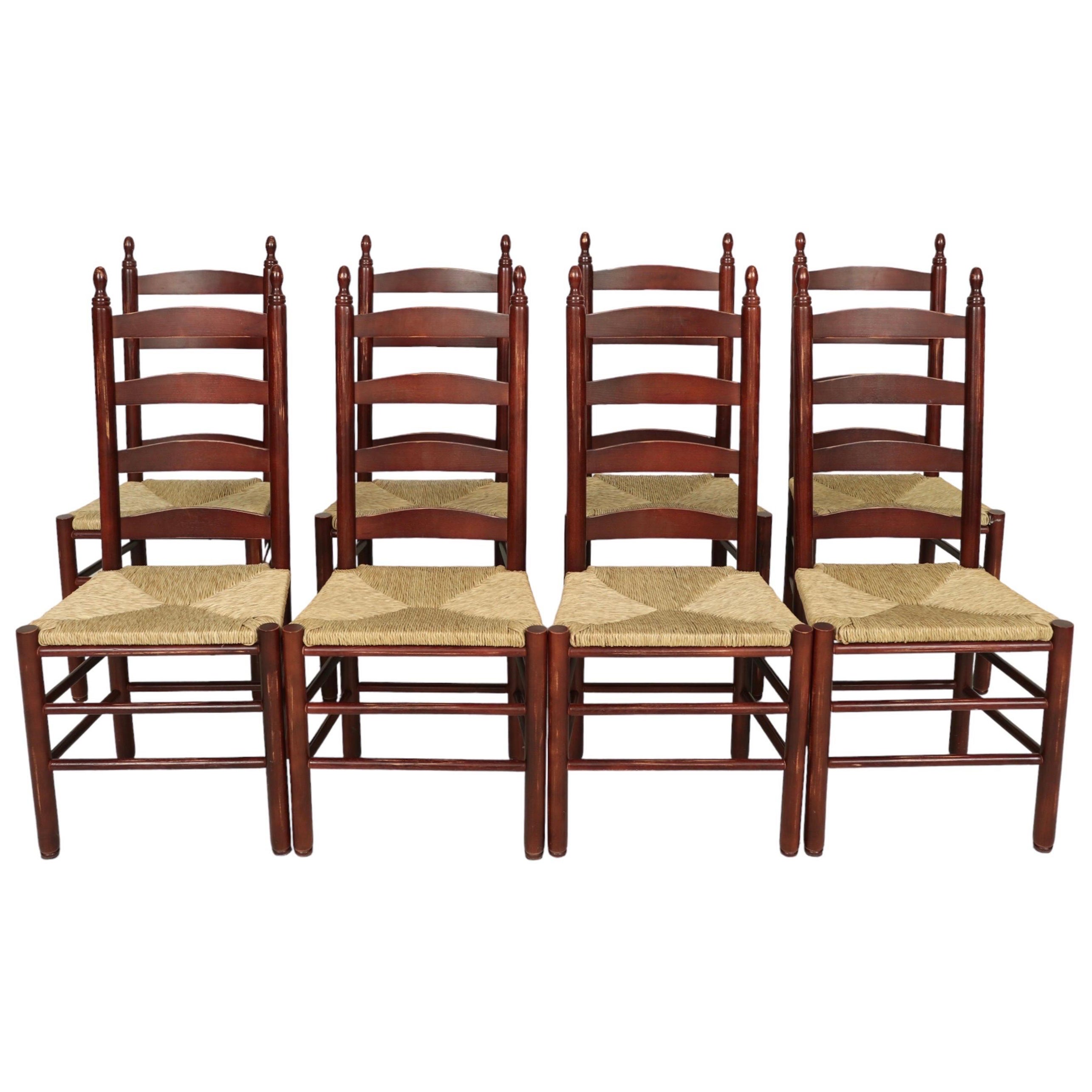 Ladder Back Rush Seat Dining Chairs, Set of 8