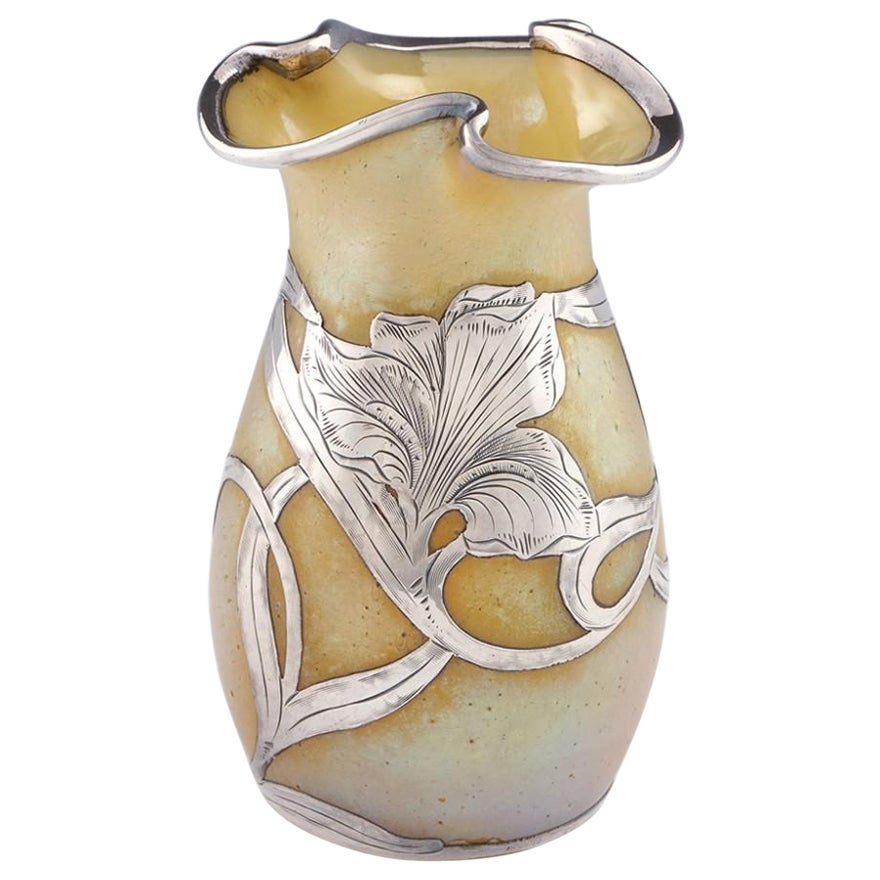 A Silver Overlay Loetz Silberiris Vase, c1905 For Sale