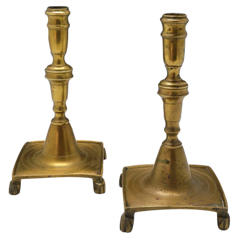 Pair of Spanish Brass Candlesticks, c1700 For Sale