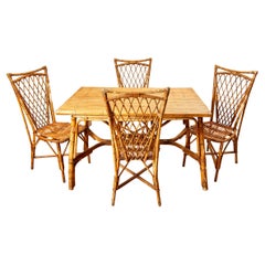 Audoux Minet, Set of Four Chairs and Table, Bamboo, circa 1970, France