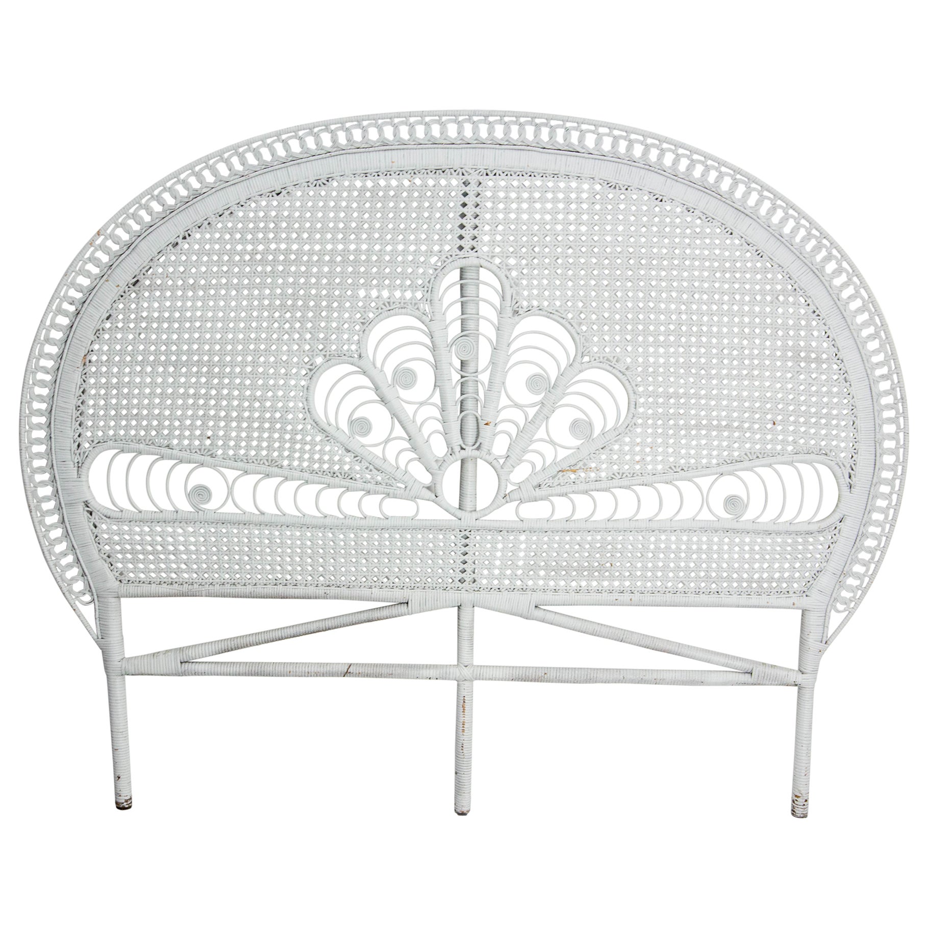 French Headboard Rattan and Wicker Queen Size, Midcentury For Sale