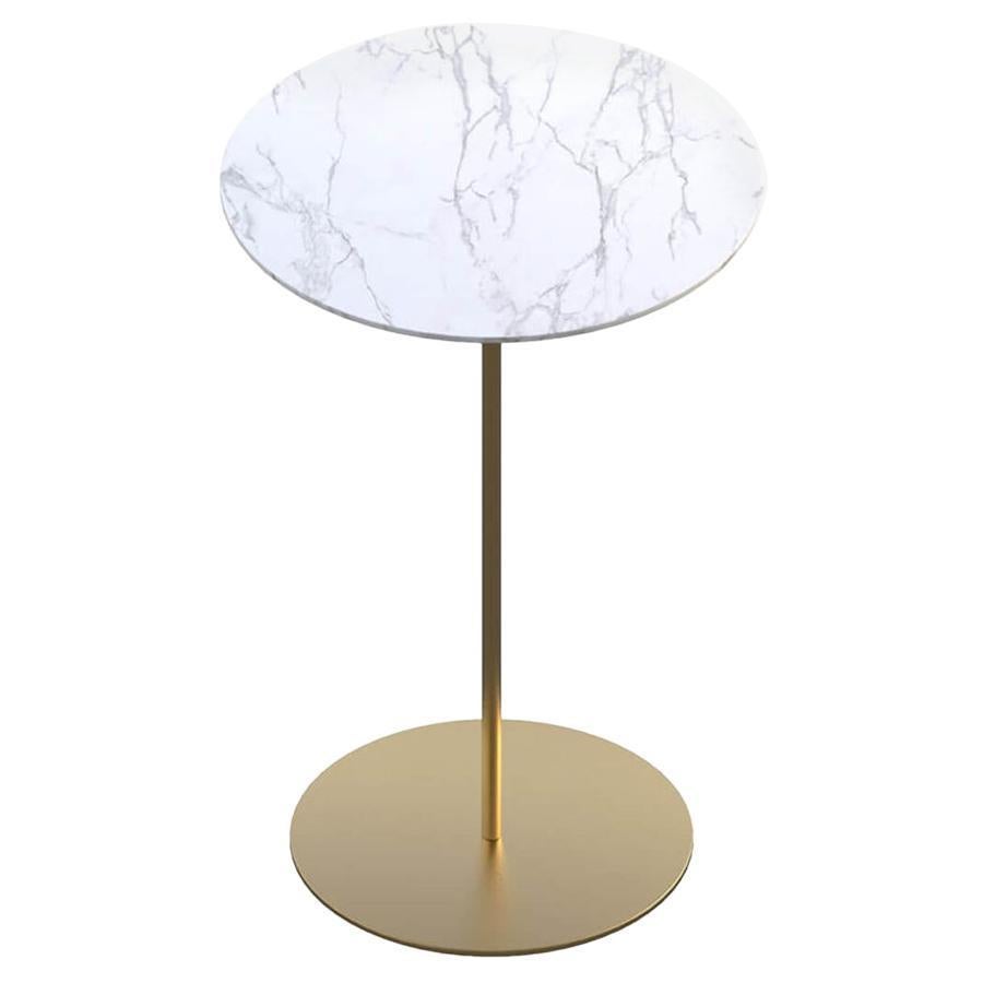 Basic Brass Plated Metal & Carrara White Marble Side Table 'Medium' For Sale