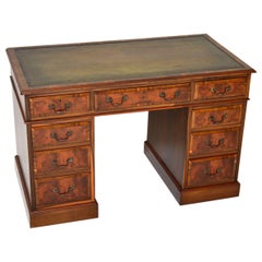 Antique Victorian Burr Walnut Pedestal Desk