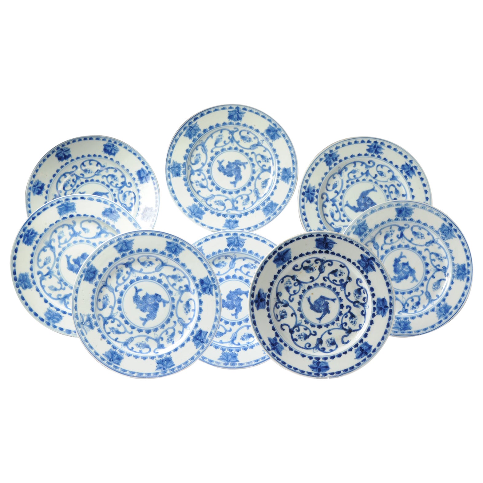 #8 Cena Antigua de Porcelana China del Periodo Kangxi/Yongzheng Azul Blanco del Siglo XVIII