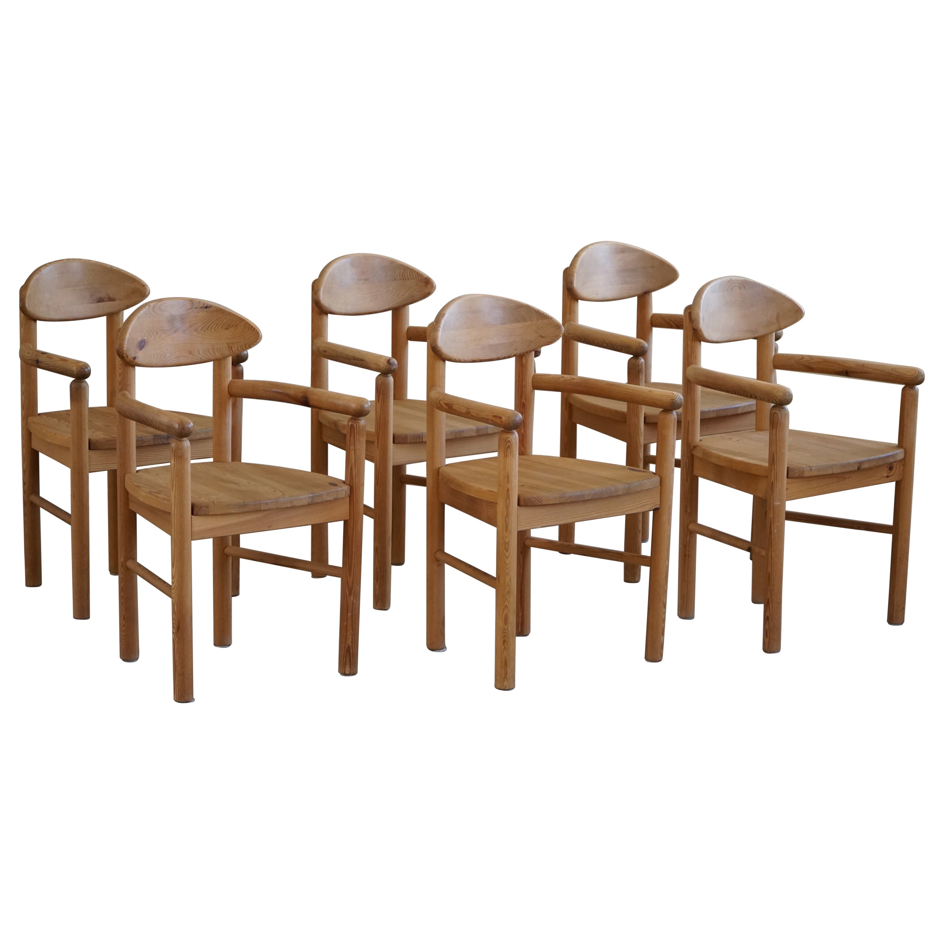 Juego de 6 Sillas de Comedor de Pino Macizo, Rainer Daumiller, Modernismo Danés, Años 70
