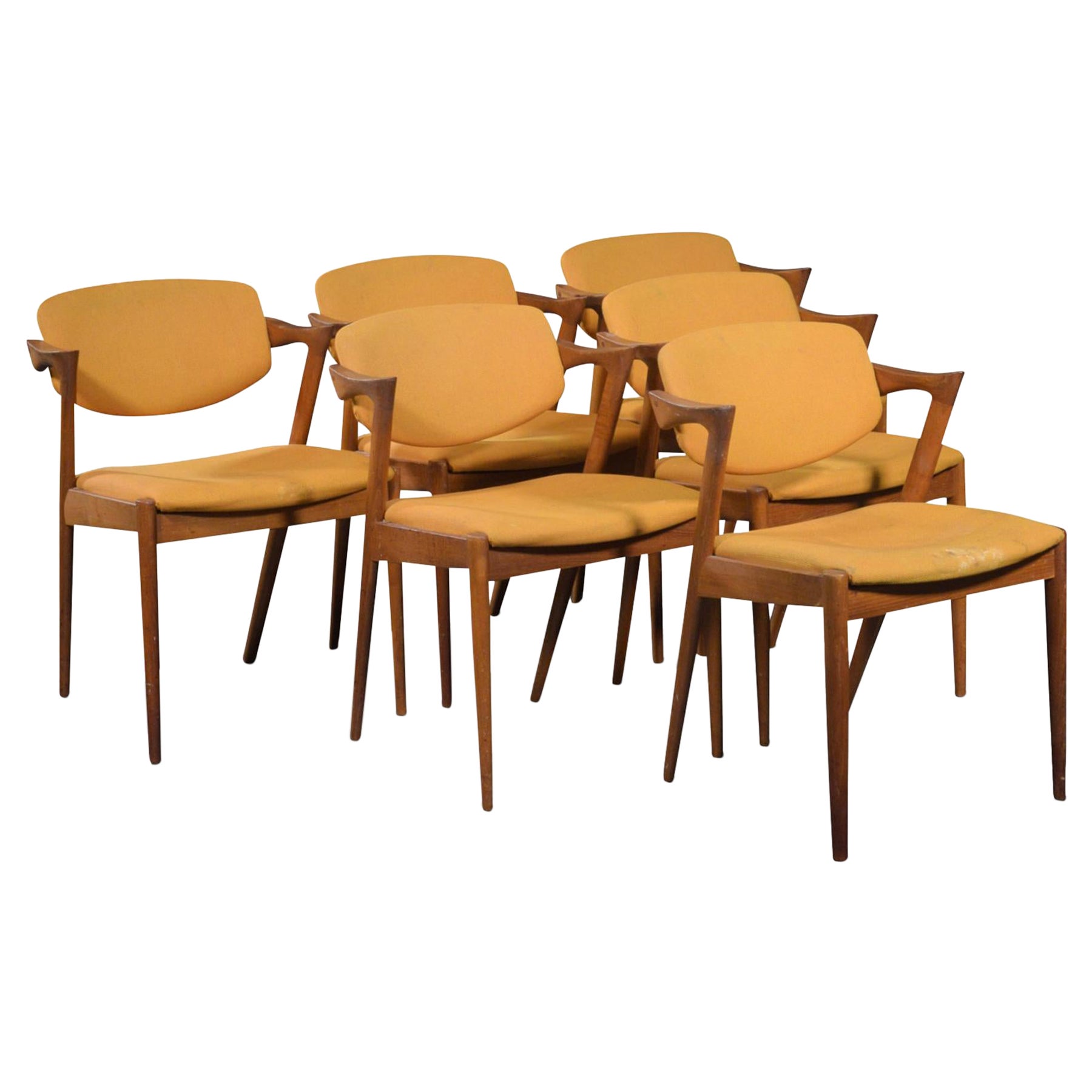 Ensemble de six chaises de salle à manger Kai Kristiansen modèle 42 en teck en vente