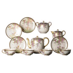 #11 Antique Meiji Period Japanese Satsuma Autumn Tea Set 19th Century Wisteria