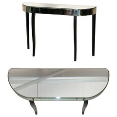 MIRRORED SINGLE DRAWER DEMI LUNE CONSOLE TABLE ELEGENT EBONiSED LETS PART OF SET