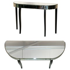 MIRRORED SINGLE DRAWER DEMI LUNE CONSOLE TABLE ELEGENT EBONiSED LETS PART OF Set