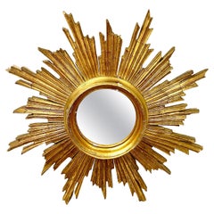 Miroir à soleil en bois doré italien du 20e siècle