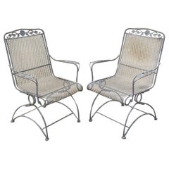 Used Meadowcraft Dogwood Coil Spring Wrought Iron Garden Patio Chair, a Pair