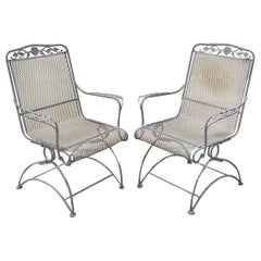 Retro Meadowcraft Dogwood Coil Spring Wrought Iron Garden Patio Chair, a Pair