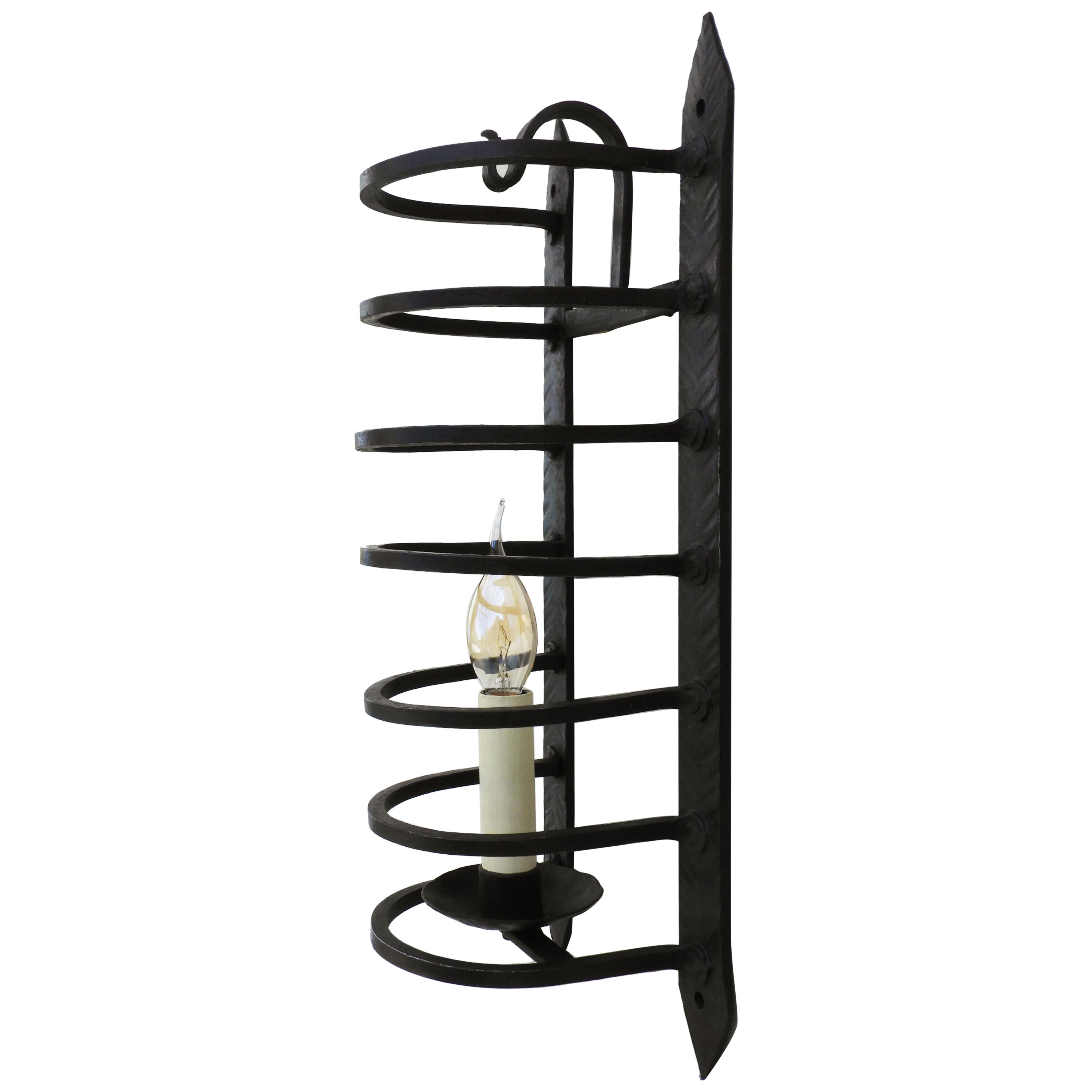 French Wrought Iron Caged Wall Light Sconce, circa 1900
