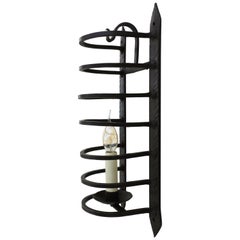 Antique French Wrought Iron Caged Wall Light Sconce, circa 1900