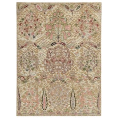 Rug & Kilim’s Classic Style Rug in Green, Pink and Beige-Brown Floral Pattern