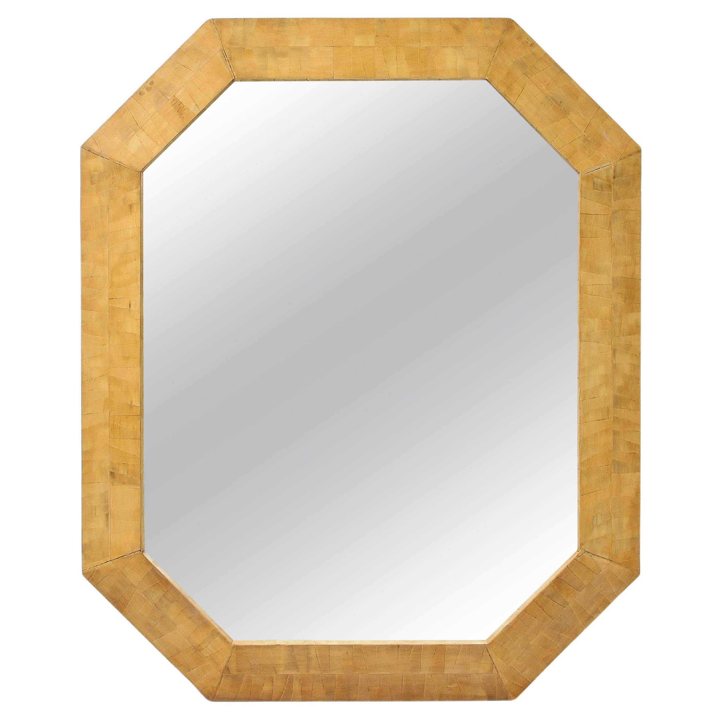 Monumental  Wooden Parquetry Framed Mirror. For Sale