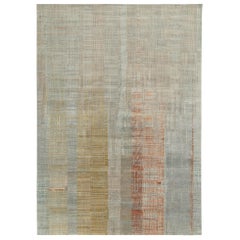 Rug & Kilim’s Modern Rug in a Blue, Gold and Grey Abstract Geometric Pattern