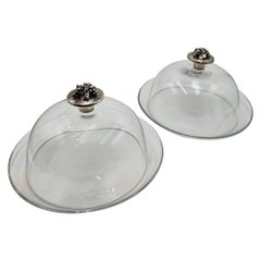 Country Style Pair of German Crystal Dishes with Sterling Silver