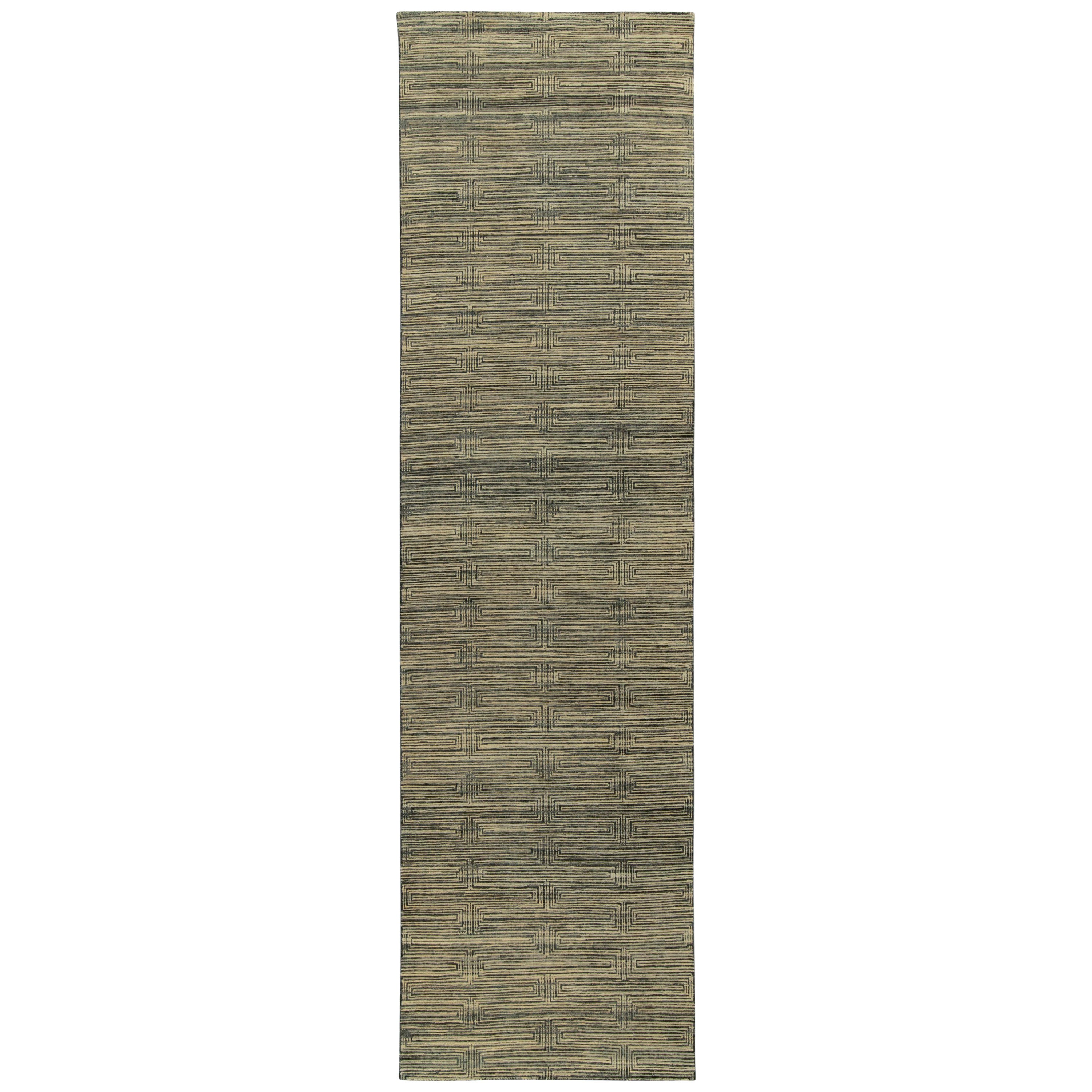 Rug & Kilim’s Contemporary Rug in Beige, Blac and Blue Striae, Geometric Pattern For Sale