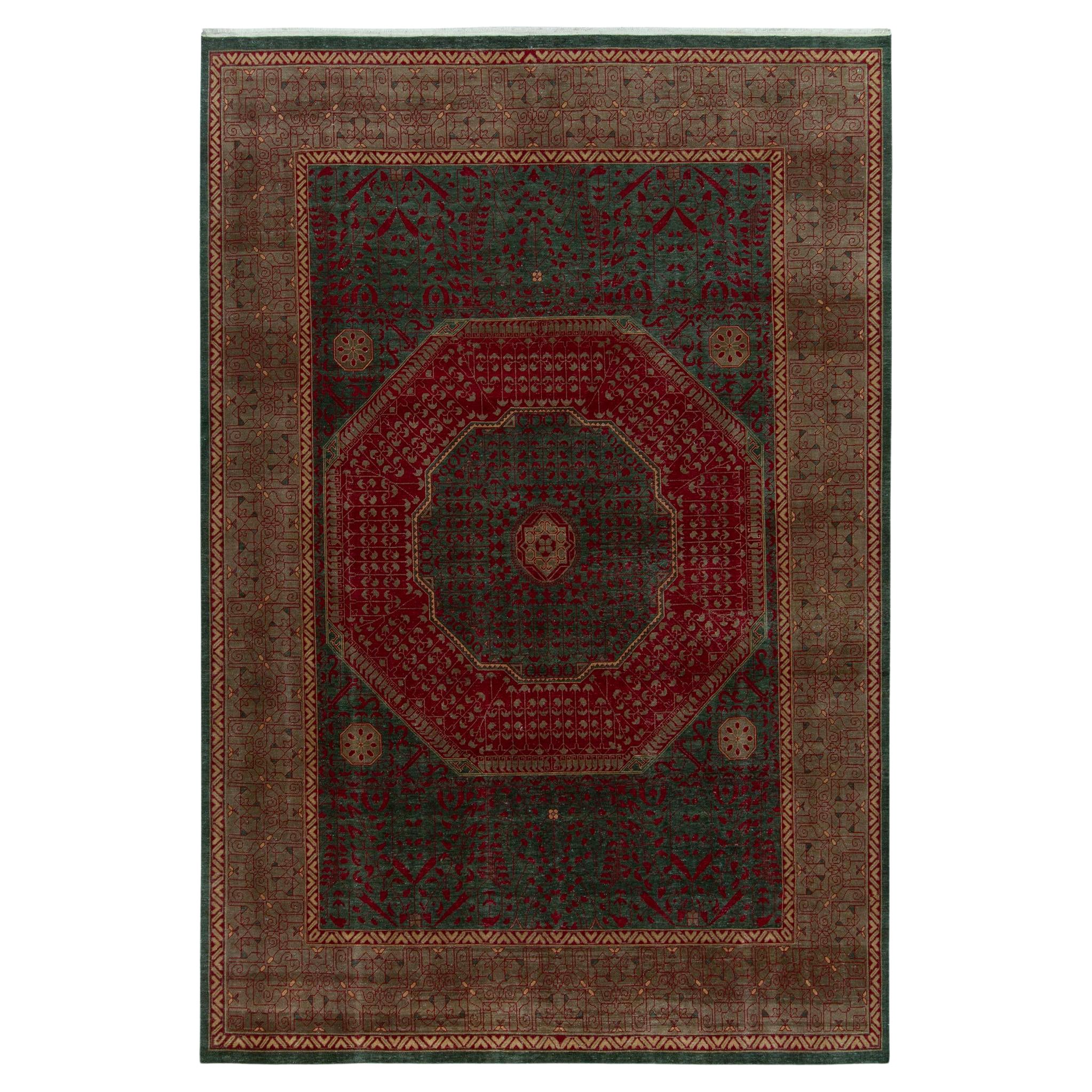 Rug & Kilim’s Classic Mogul Style Rug in Green, Red and Brown Medallion Style