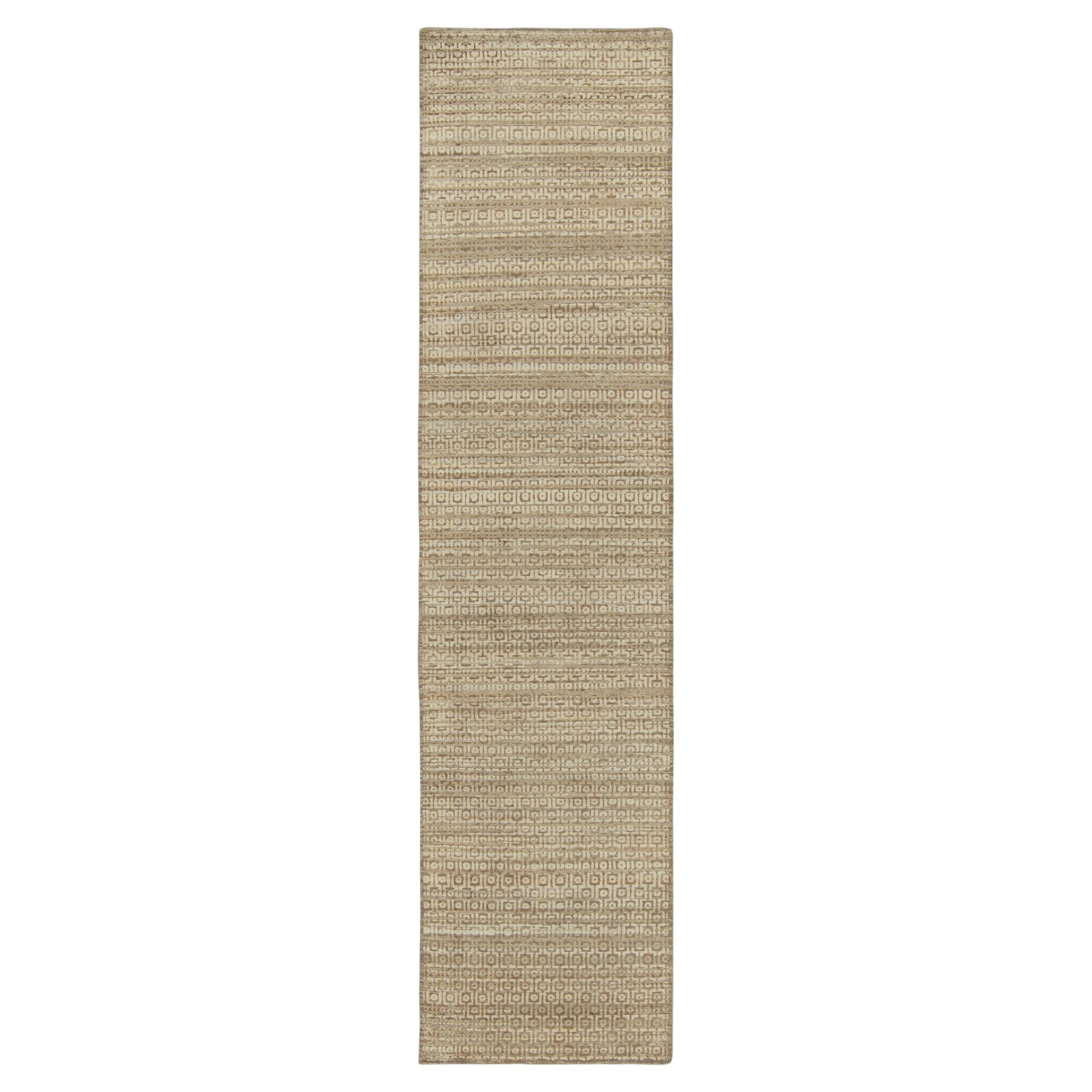Rug & Kilim’s Modern Textural Runner in Beige-Brown and White Geometric Patterns For Sale