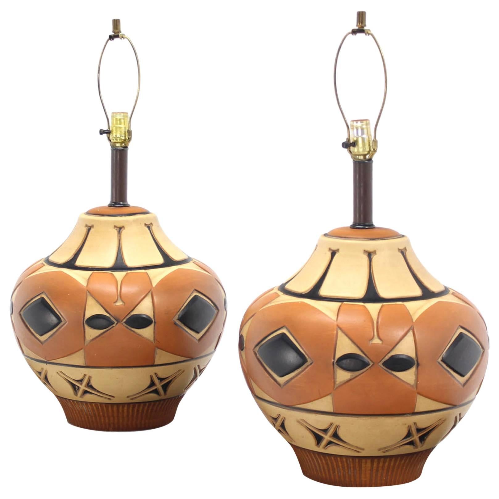 Pair of Large Vase Onion Shape  Art Pottery Bases Table Lamps For Sale