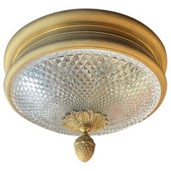 Wonderful Sherle Wagner Knurled Doré Bronze Cut Crystal Flush Mount Fixture