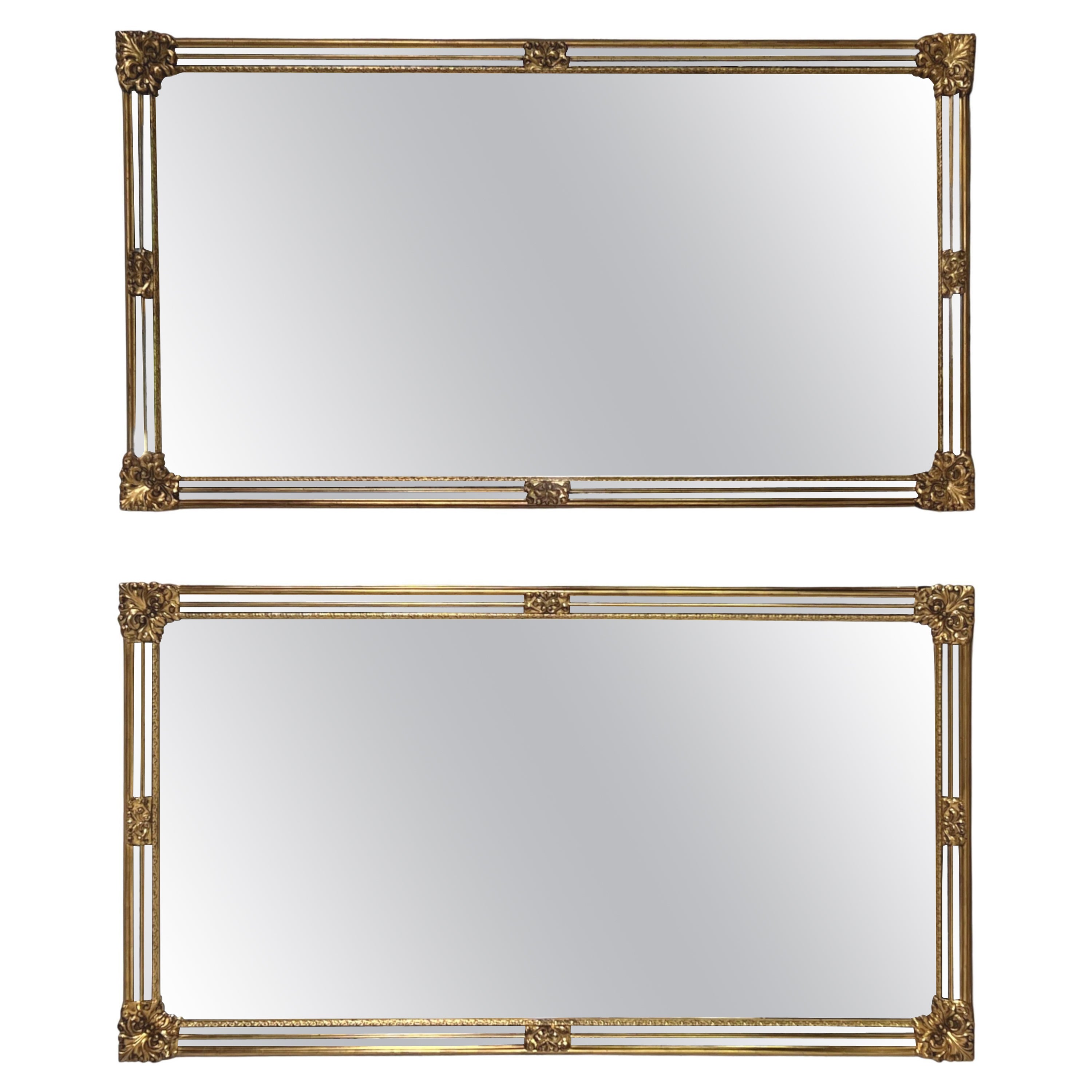 High-Quality Gilded Glazing Bead and Bevelled Pair of Large Mirrors For Sale