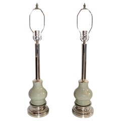 Pair of Silver Plated Celadon Lamps