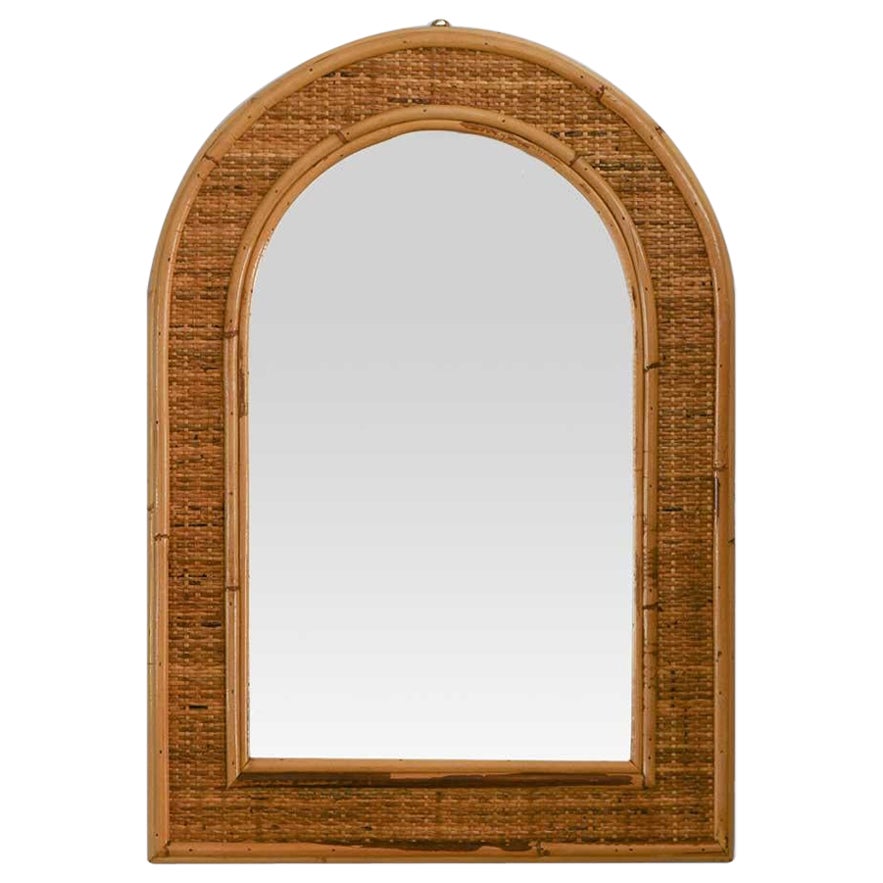 1980s Mirror with Bamboo Frame