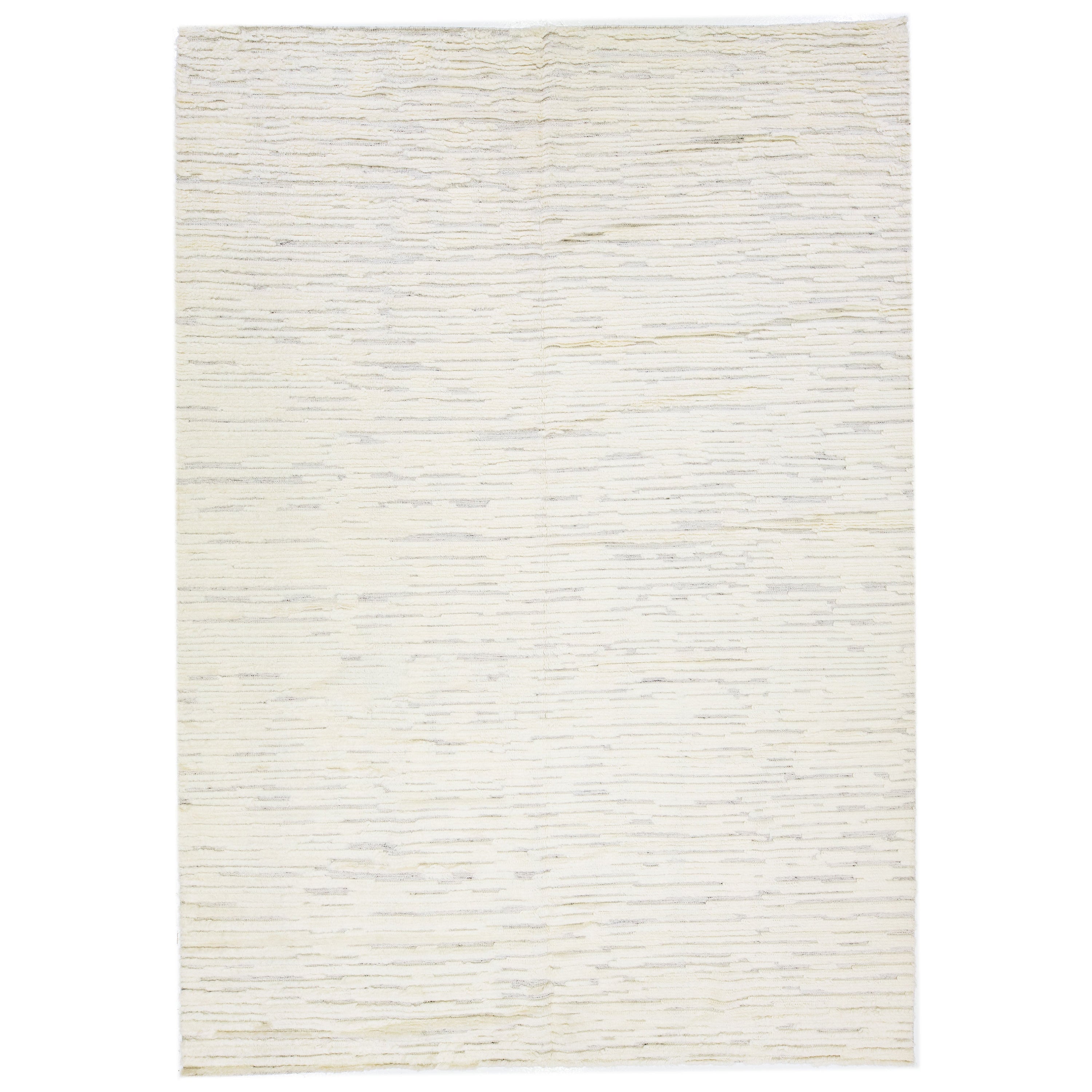 Ivory Handmade Modern Moroccan Style Wool Rug With Abstract Motif