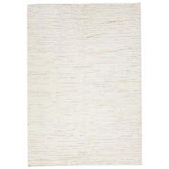 Ivory Handmade Modern Moroccan Style Wool Rug With Abstract Motif