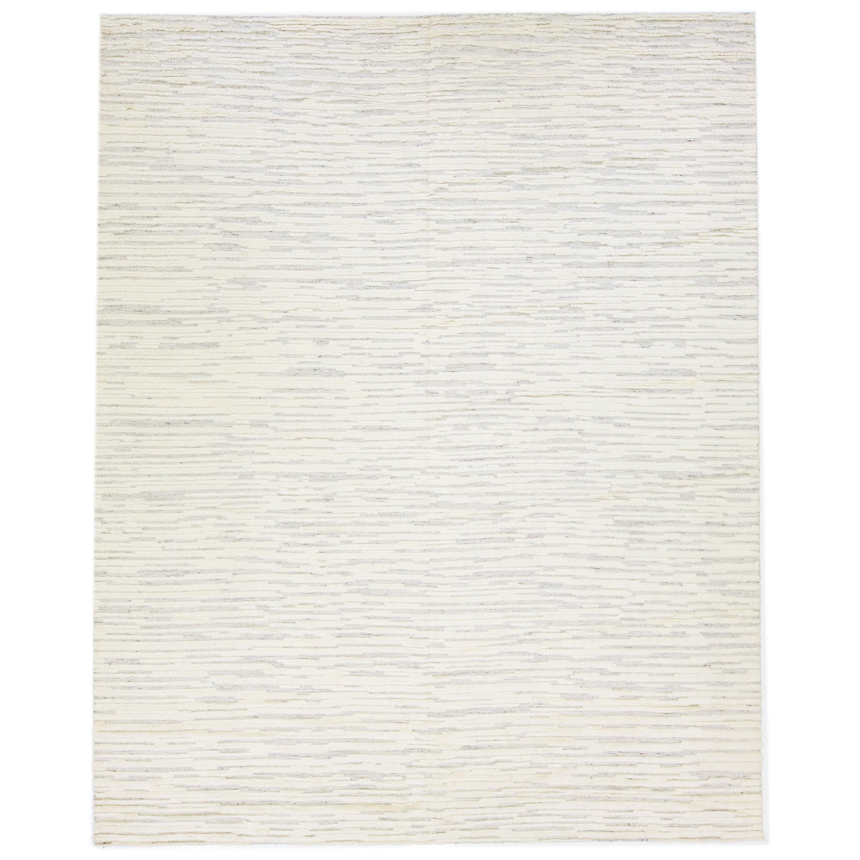 Oversize Modern Moroccan Style Wool Rug with Abstract Design in Ivory